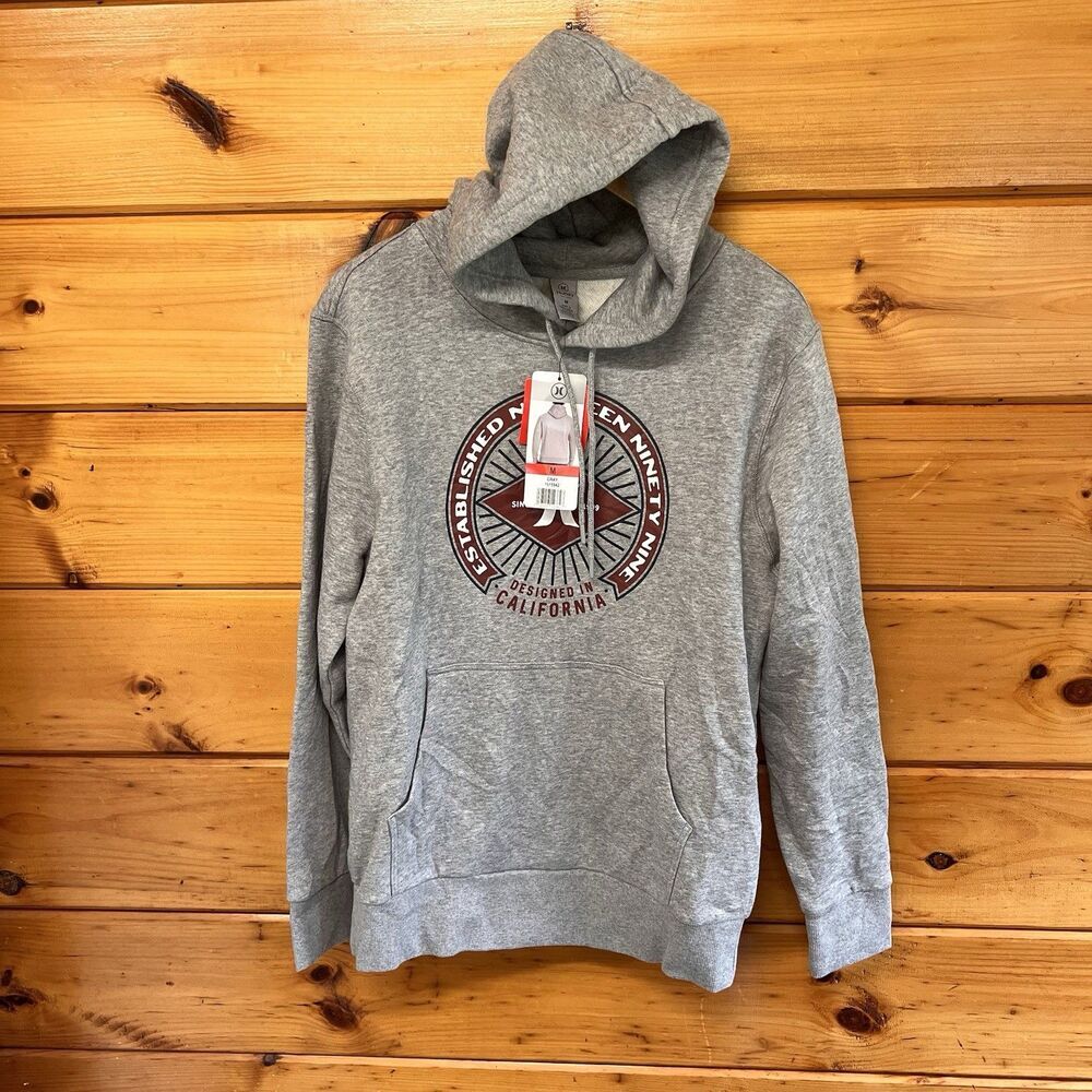 NWT Hurley Men’s Graphic Fleece Lined Hoodie,  SIZE M COLOR GRAY Logo